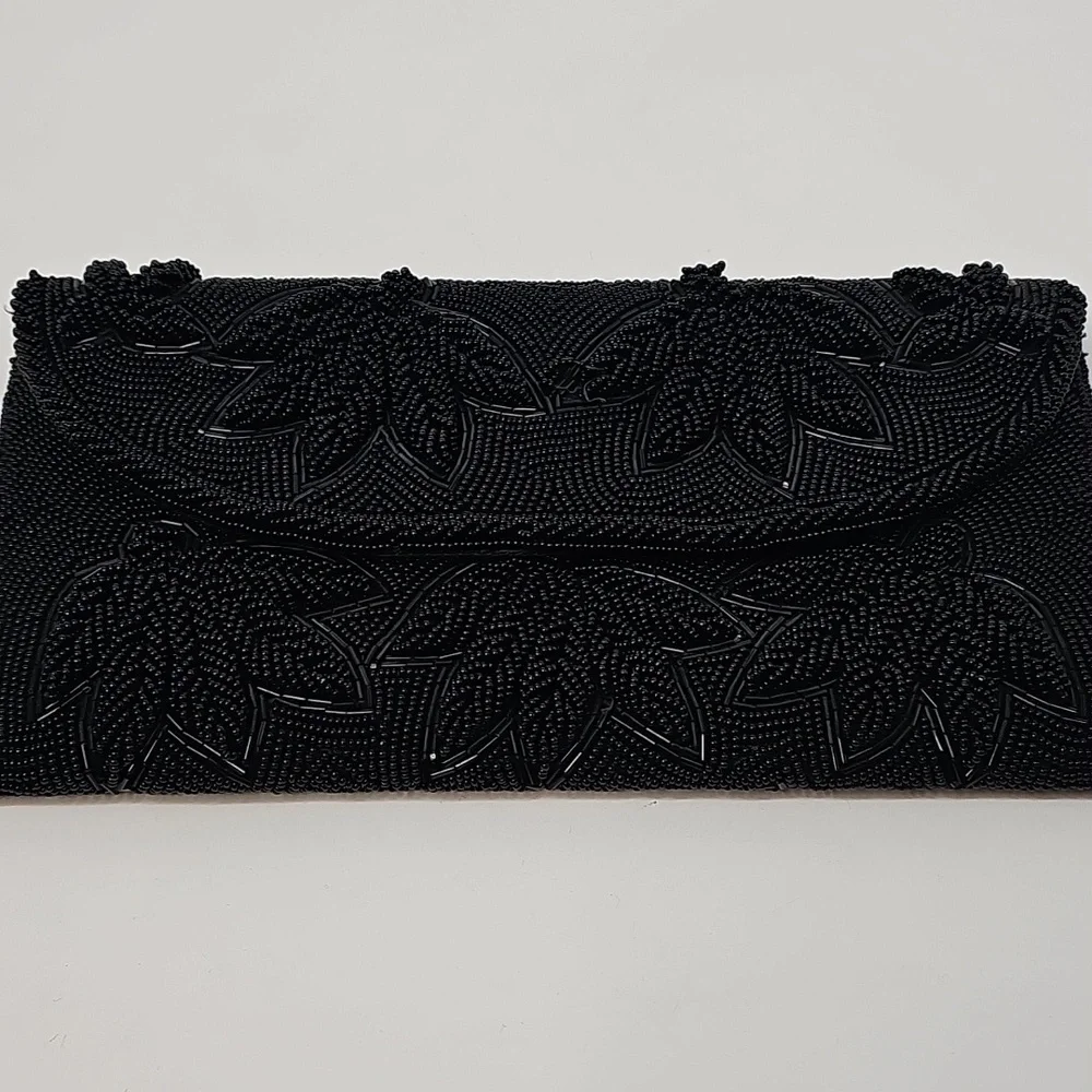 Elegant Handmade Beaded Black Clutch Purse‎ Cocktail Evening Feminine Glam